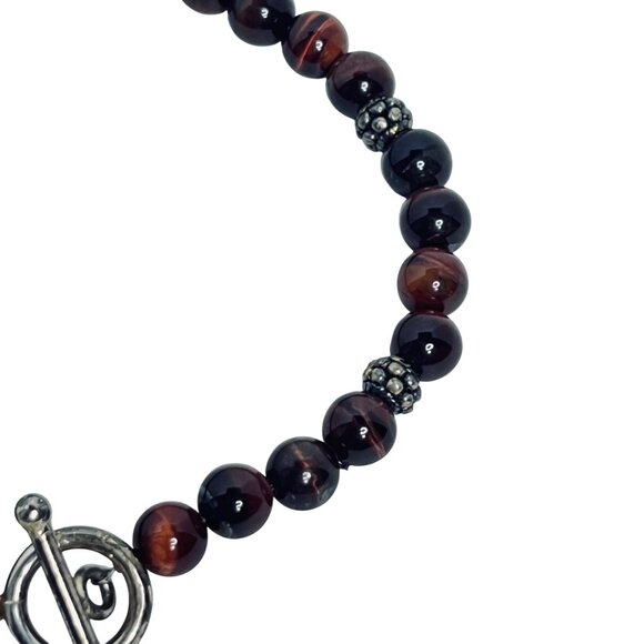 Sterling Silver & Brown Cats Eye Beaded Necklace 17" W/ Matching Bracelet (5921) - Picture 10 of 10